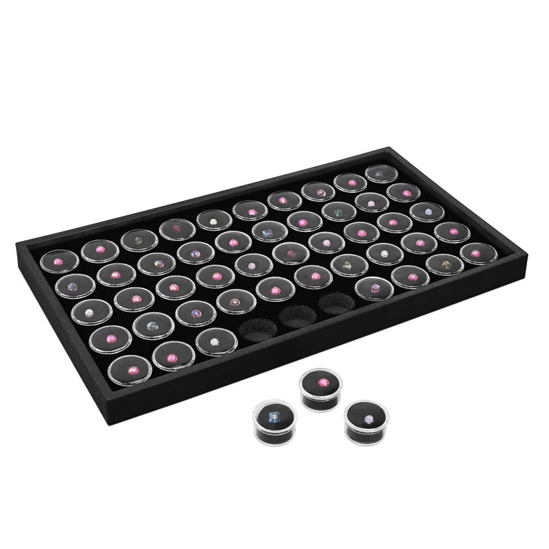 Ikee Design Black Foam Gem Jars Showcase Stackable Display Tray for Collectibles, Home Organization Storage Box with 50 Gemstones and Bead Storage Jars - Image 1